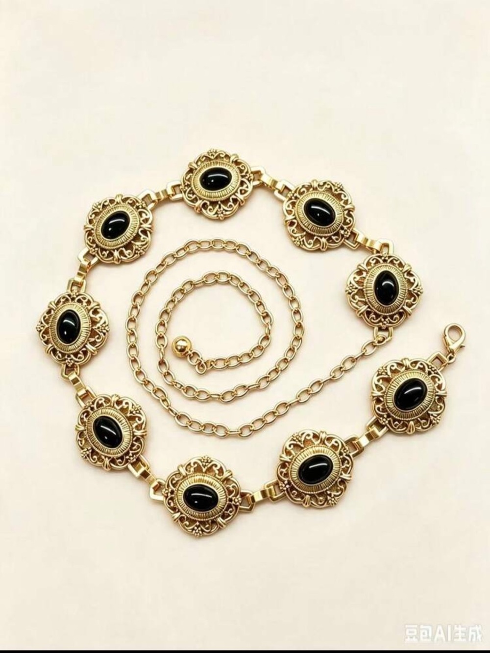 Gold Statement Ornate Black Stone Chain Belt NEW 🏷️